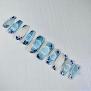 Reusable blue moon glitter nail handmade press on nail
